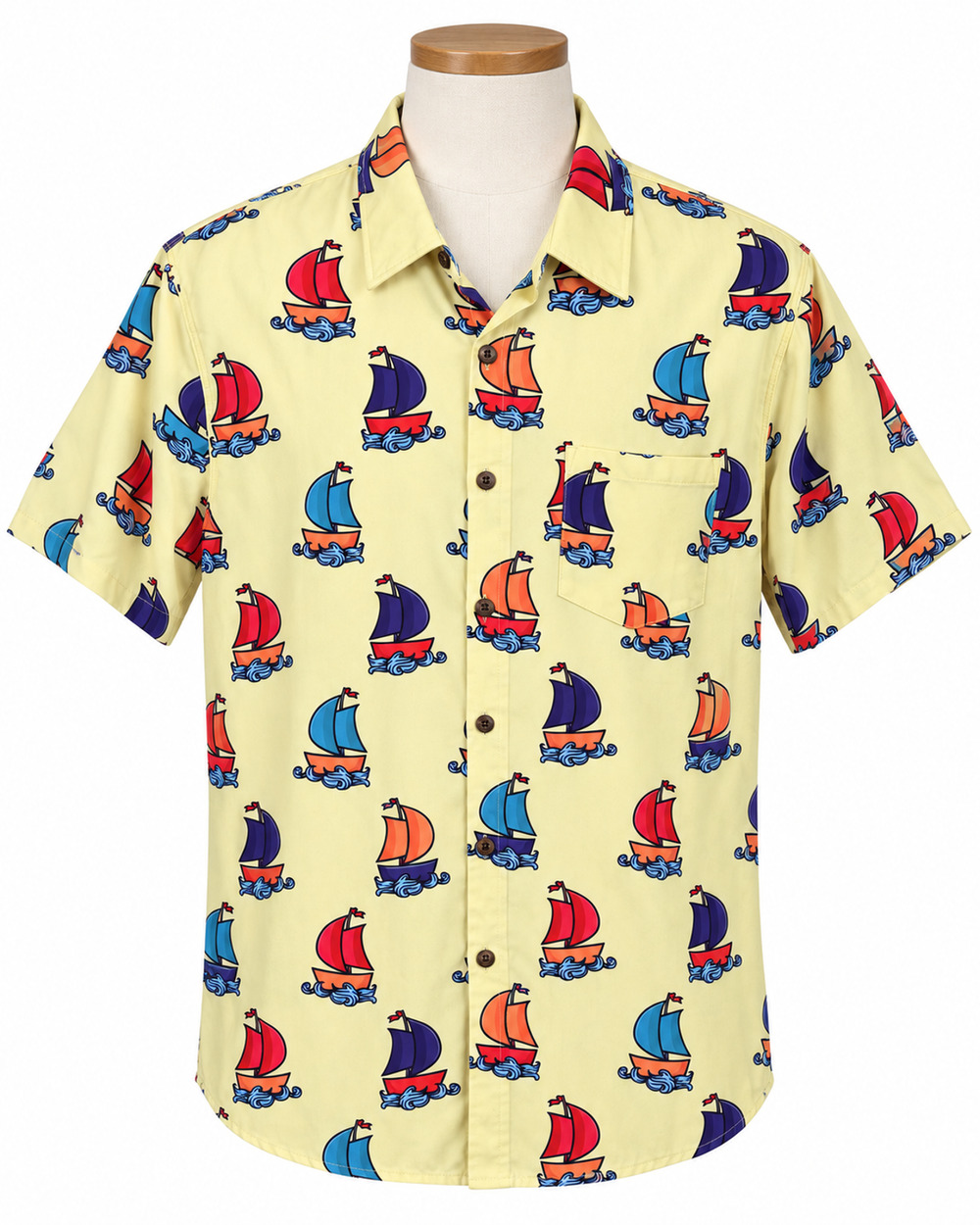 Hooligan Hawaiians Button Up Shirt Size Large Pirate Ships Aloha Summer